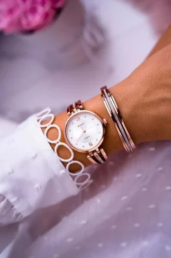 Best Damski Zegarek Cyrkonie Różowe Złoto Alendi Zegarki