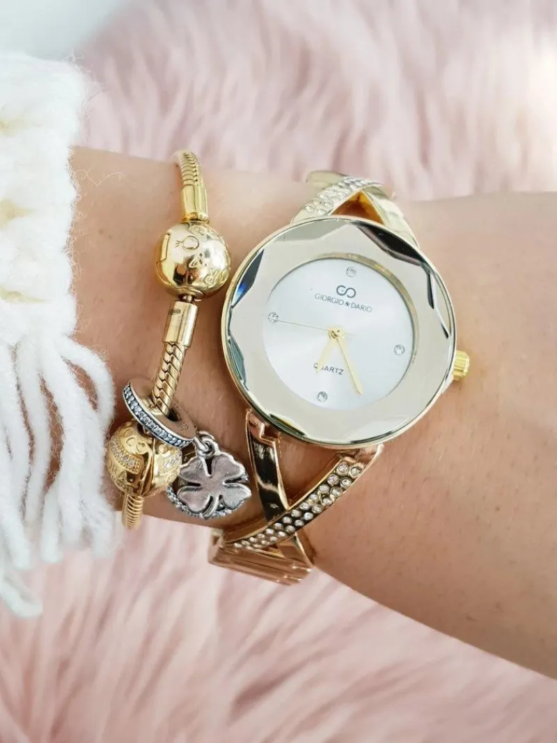 Online Damski Zegarek Giorgio & Dario Z Cekinami Cube Złoty Zegarki