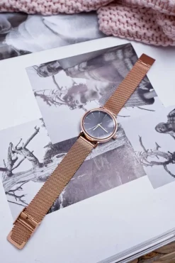 Zegarki>Giorgio&Dario Damski Zegarek Giorgio & Dario Mesh Różowe Złoto Czarna Tarcza Oreno