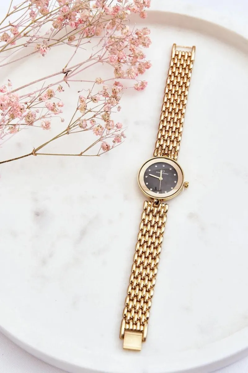 Giorgio&Dario Damski Zegarek Z Cyrkoniami Na Czarnej Tarczy Złoty