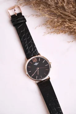 Zegarki>Michael John Damski Zegarek Czarny Różowe Złoto Dora