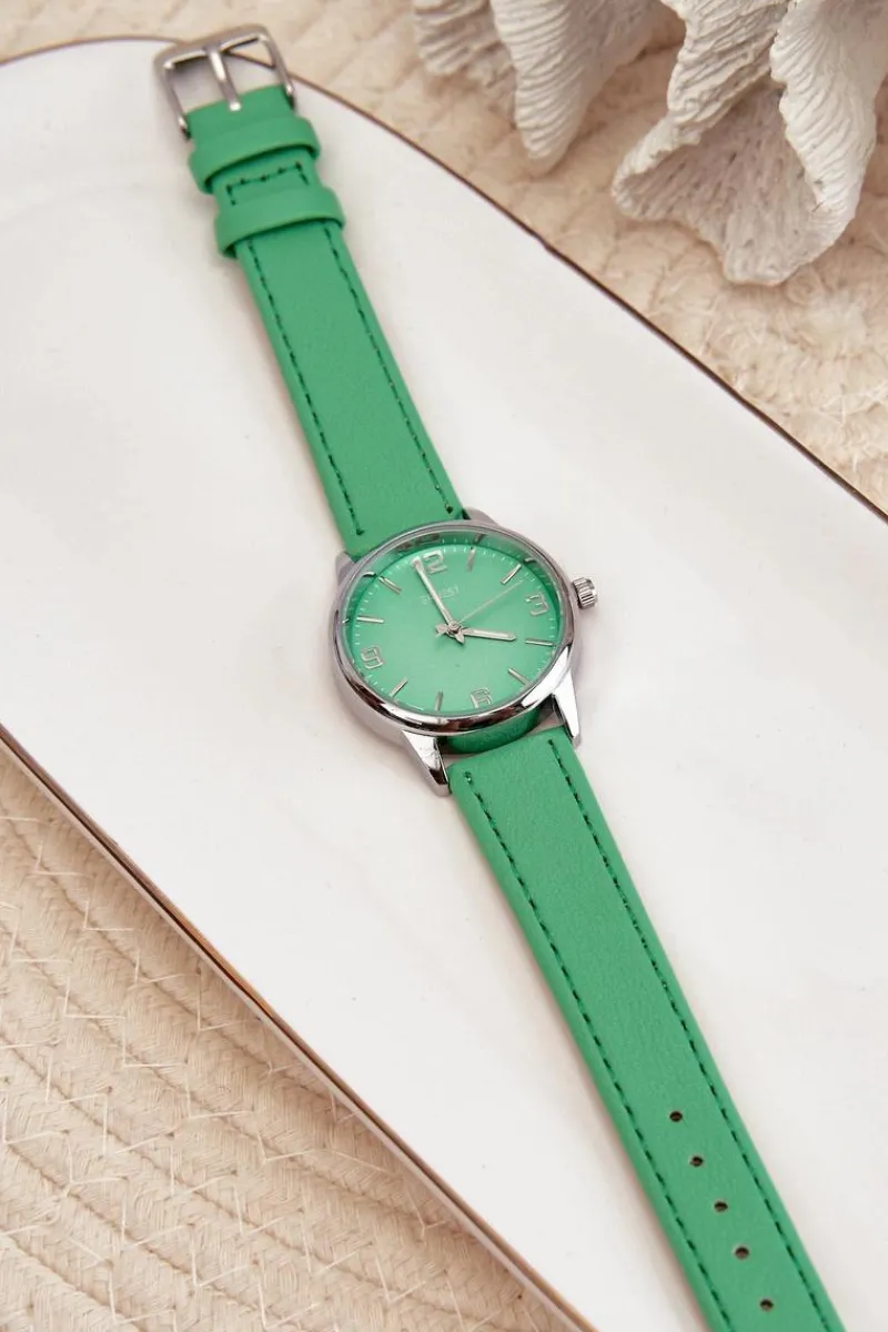 Best Ernest Damski Zegarek Na Eko Skórzanym Pasku Zielony E62177