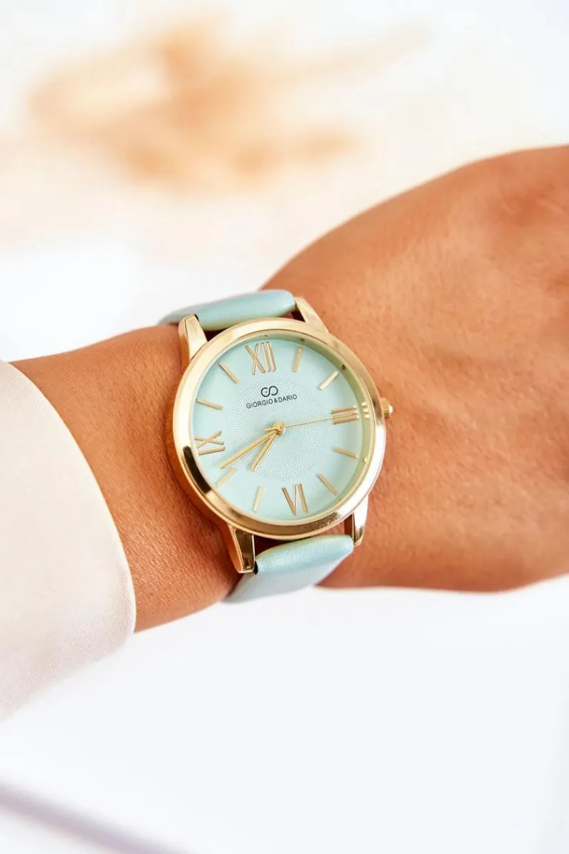 New Giorgio&Dario Damski Zegarek Na Skórzanym Pasku Miętowy