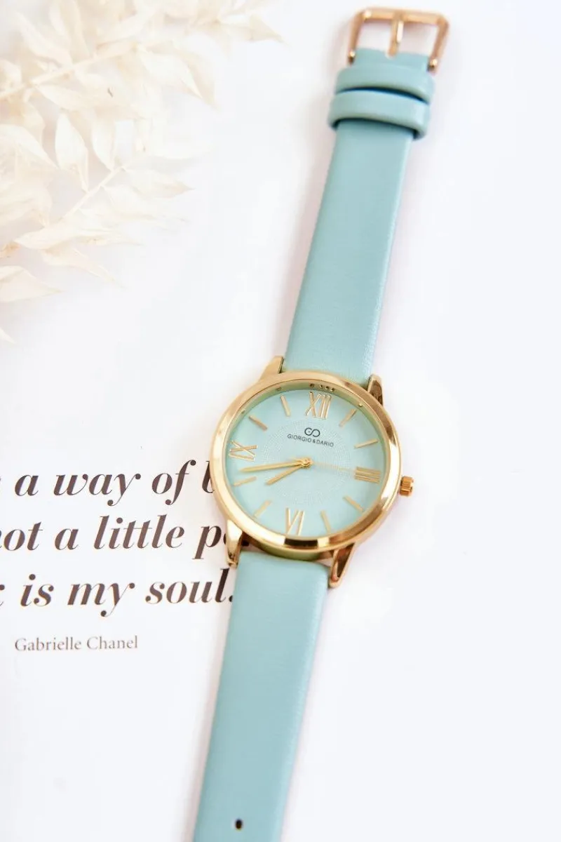 New Giorgio&Dario Damski Zegarek Na Skórzanym Pasku Miętowy