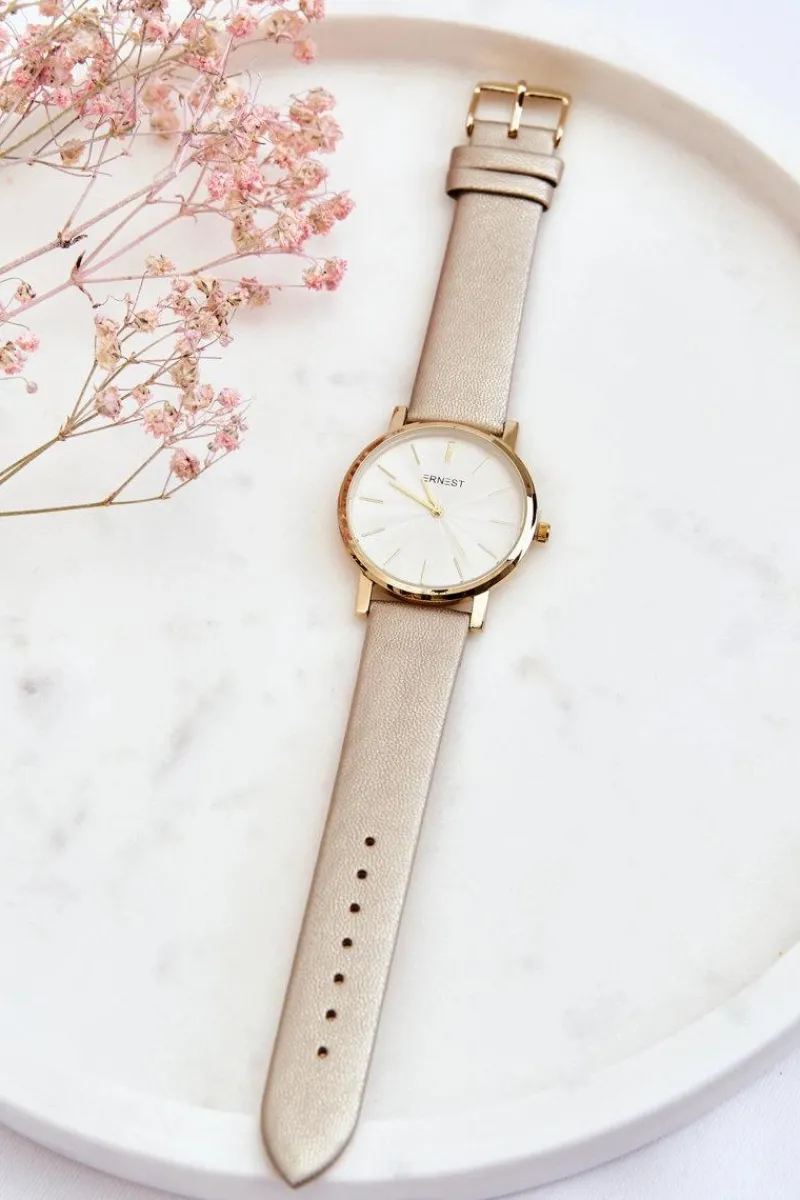 Zegarki|Okulary>Ernest Damski Zegarek Ze Złotą Kopertą Złoty Vega