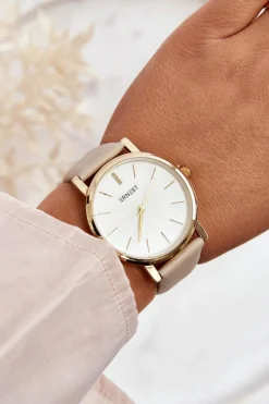 Zegarki>Ernest Damski Zegarek Ze Złotą Kopertą Beżowy Vega