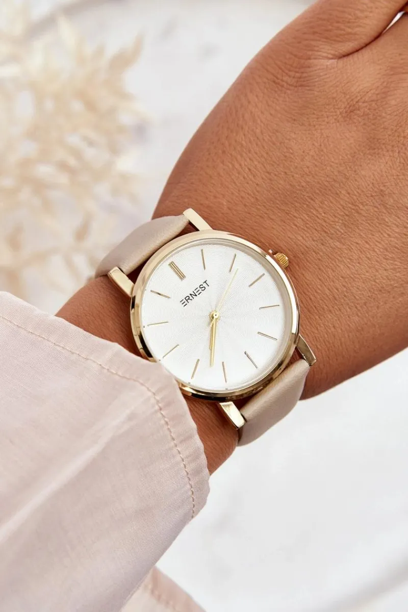 Zegarki>Ernest Damski Zegarek Ze Złotą Kopertą Beżowy Vega