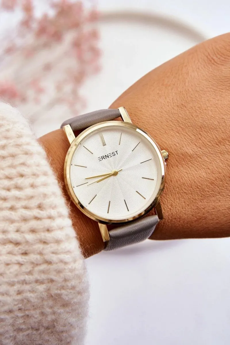 Zegarki|Okulary>Ernest Damski Zegarek Ze Złotą Kopertą Szary Vega