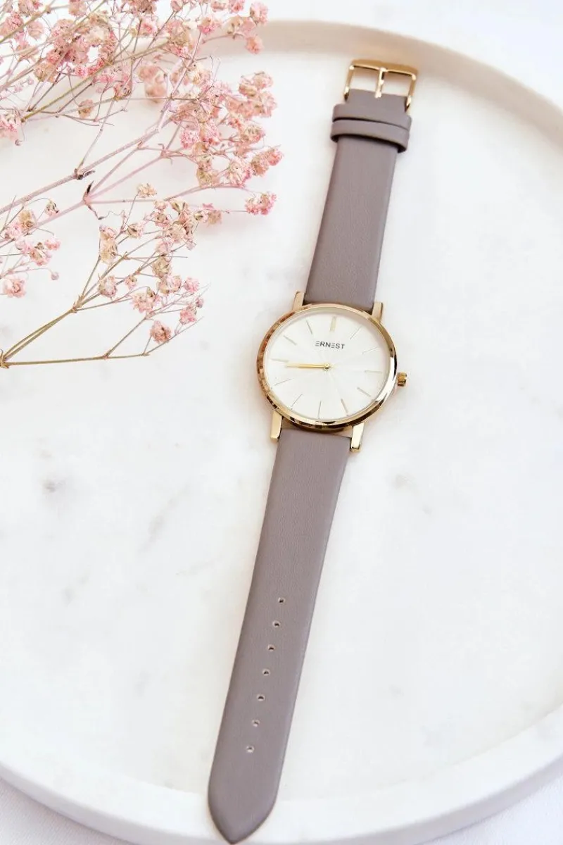 Zegarki|Okulary>Ernest Damski Zegarek Ze Złotą Kopertą Szary Vega