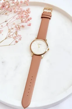 Best Damski Zegarek Ze Złotą Kopertą Nude Vega Zegarki|Okulary