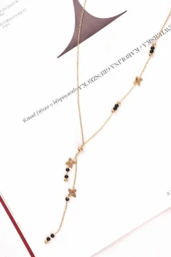 Naszyjniki>Boto Damski Złoty Naszyjnik Łańcuszek Kwiatki Czarne Kuleczki Carla