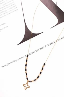 Best Boto Damski Złoty Naszyjnik Łańcuszek Kwiatek Czarne Kuleczki Cecilia