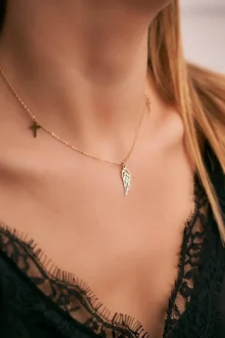 New Damski Złoty Naszyjnik Łańcuszek Skrzydło Krzyż Ophelia Naszyjniki
