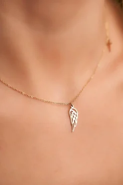 New Damski Złoty Naszyjnik Łańcuszek Skrzydło Krzyż Ophelia Naszyjniki