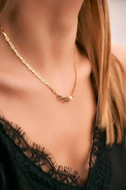 Naszyjniki>Boto Damski Złoty Naszyjnik Łańcuszek Perełka Znak Nieskończoności Constance