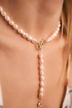 New Boto Damski Złoty Naszyjnik Łańcuszek Perły Aurelie