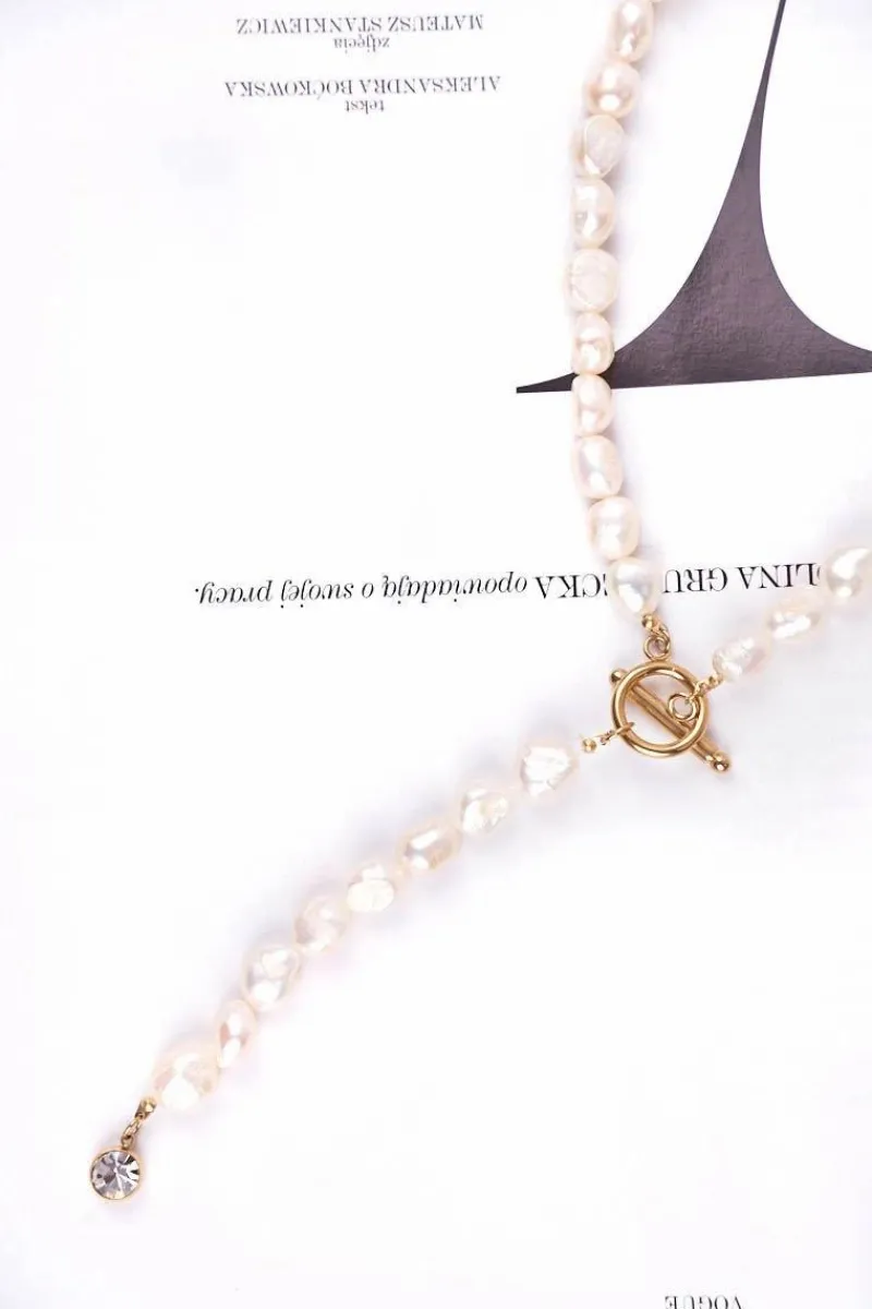 New Boto Damski Złoty Naszyjnik Łańcuszek Perły Aurelie