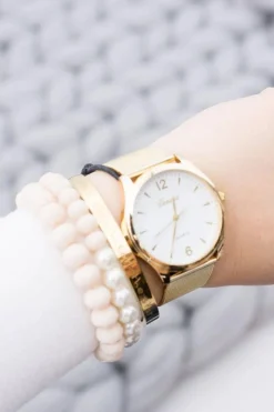 Best Damski Złoty Szykowny Zegarek z Bransoletą Zegarki