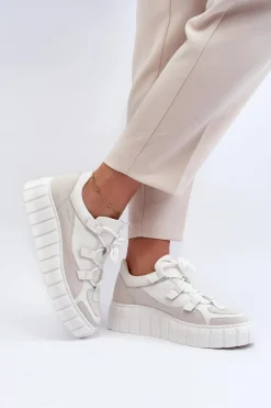 Clearance Damskie Skórzane Buty Sportowe Na Platformie M01/1 Jasnobeżowe Damskie Buty Sportowe Na Platformie|Sneakersy Damskie