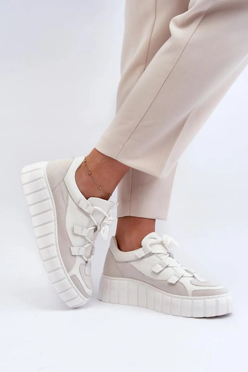 Clearance Damskie Skórzane Buty Sportowe Na Platformie M01/1 Jasnobeżowe Damskie Buty Sportowe Na Platformie|Sneakersy Damskie