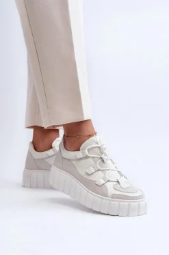 Clearance Damskie Skórzane Buty Sportowe Na Platformie M01/1 Jasnobeżowe Damskie Buty Sportowe Na Platformie|Sneakersy Damskie