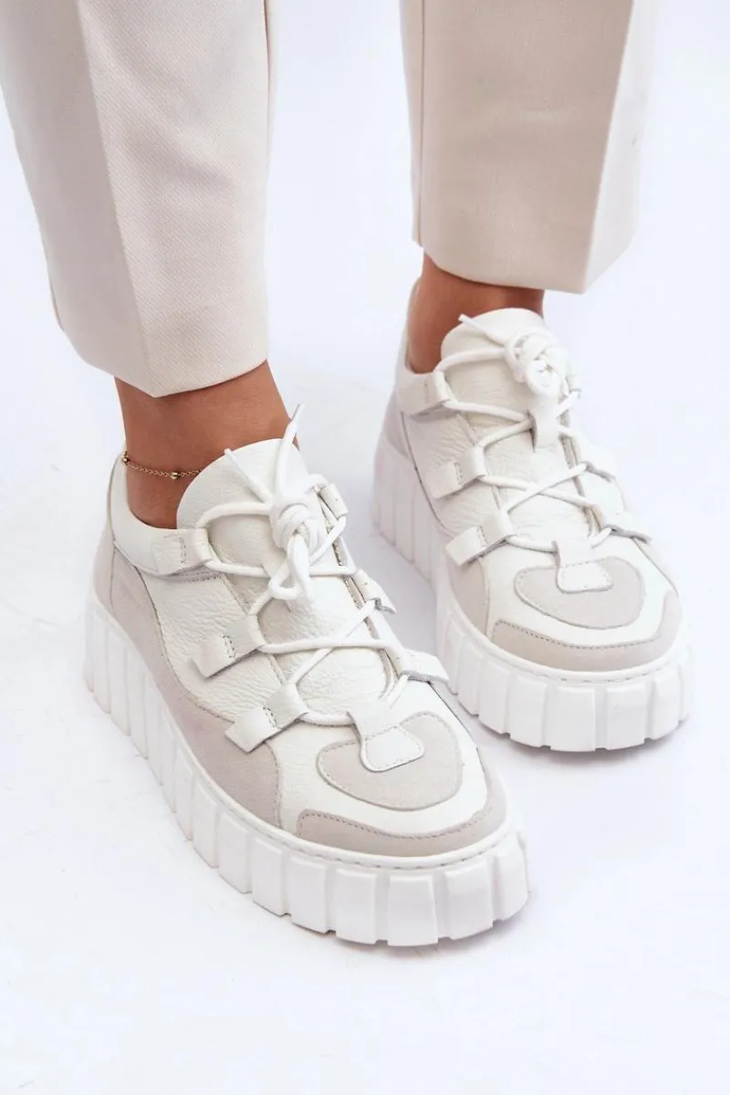 Clearance Damskie Skórzane Buty Sportowe Na Platformie M01/1 Jasnobeżowe Damskie Buty Sportowe Na Platformie|Sneakersy Damskie