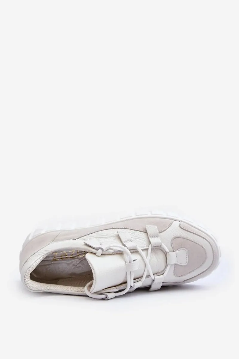 Clearance Damskie Skórzane Buty Sportowe Na Platformie M01/1 Jasnobeżowe Damskie Buty Sportowe Na Platformie|Sneakersy Damskie