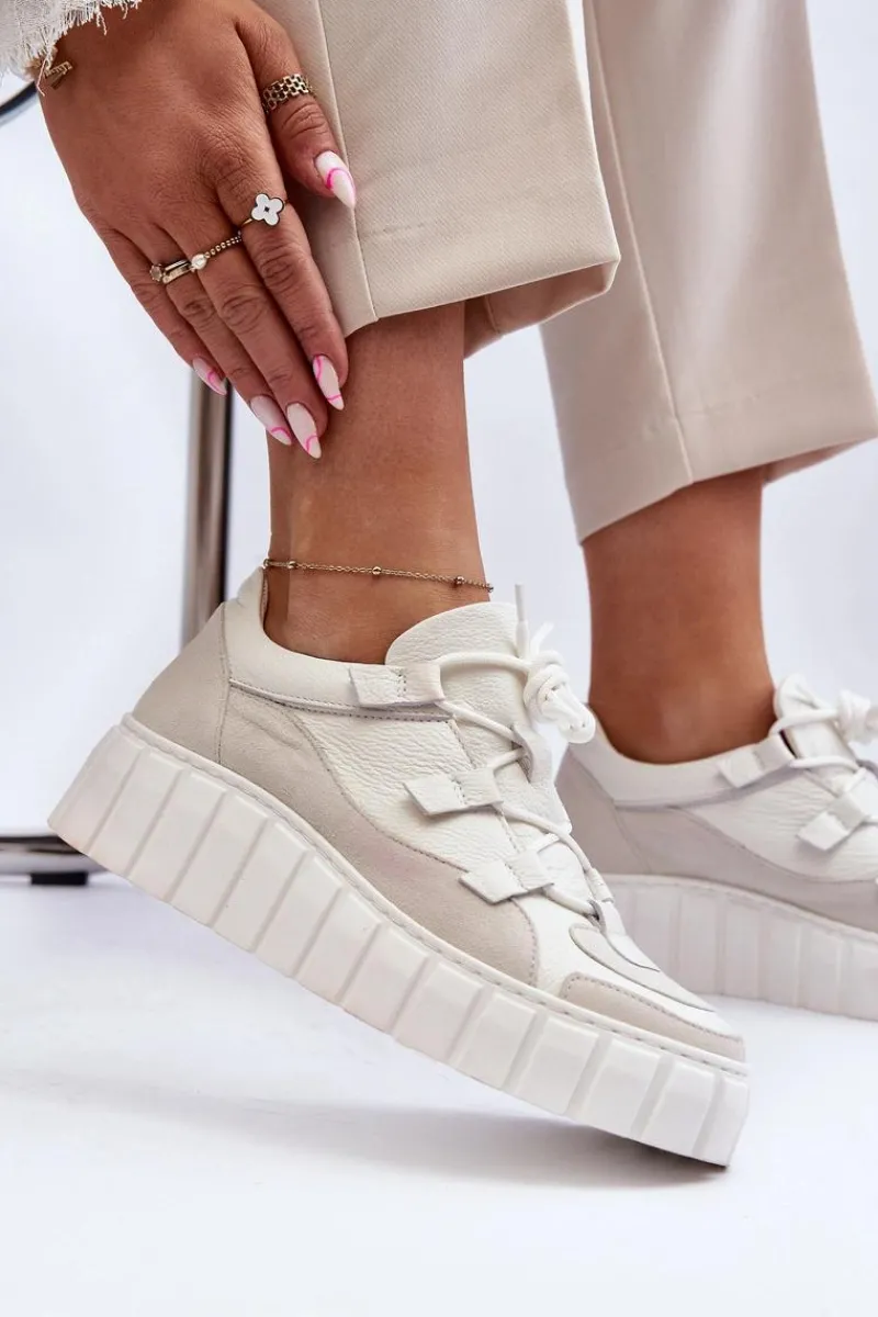 Clearance Damskie Skórzane Buty Sportowe Na Platformie M01/1 Jasnobeżowe Damskie Buty Sportowe Na Platformie|Sneakersy Damskie