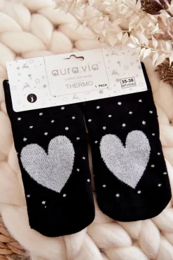 Skarpetki|Skarpetki>Aura.via Damskie Antypoślizgowe Skarpetki W Serca I Kropki Czarne