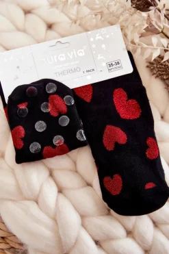 Skarpetki|Skarpetki>Aura.via Damskie Antypoślizgowe Skarpetki W Serca Czarne