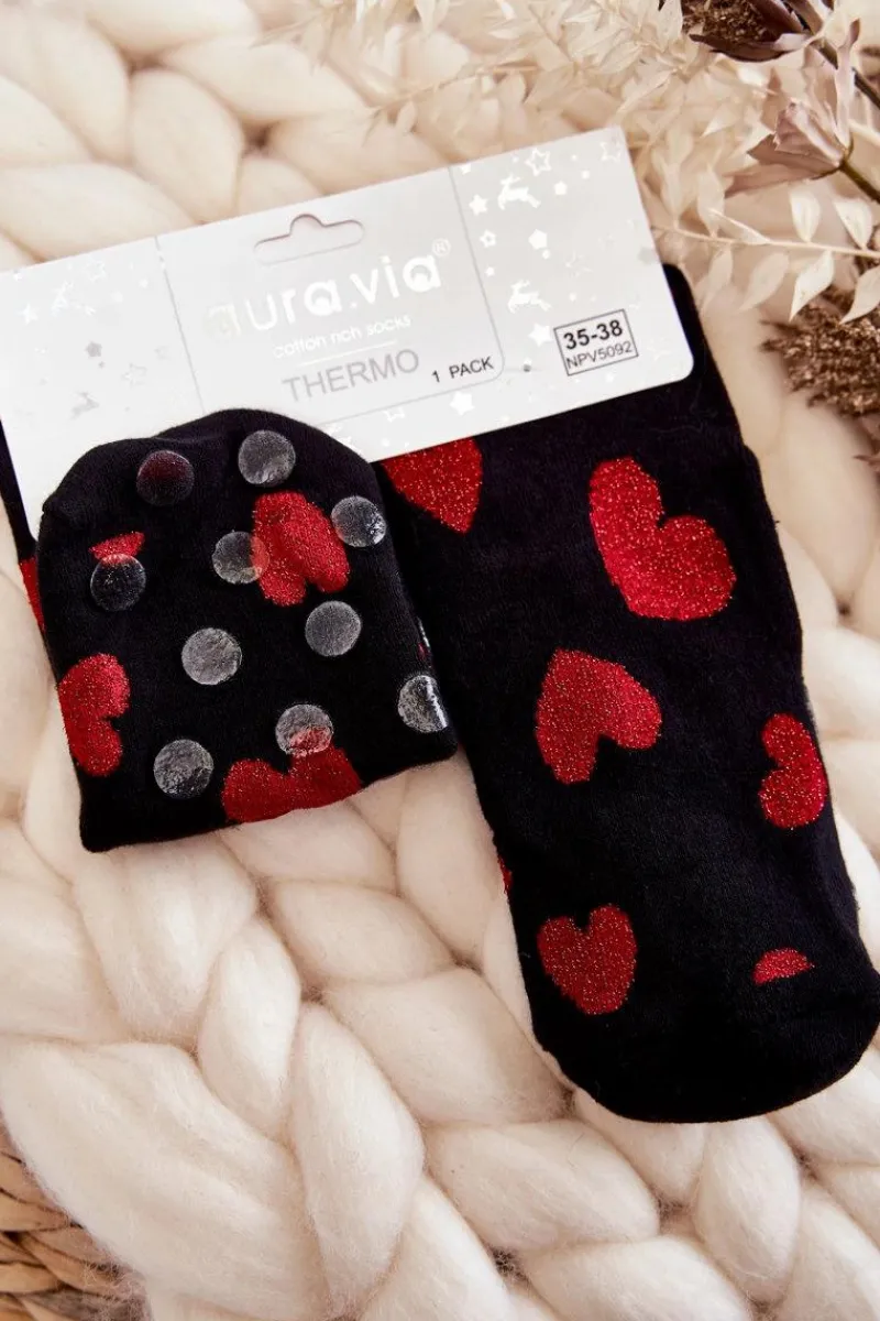 Skarpetki|Skarpetki>Aura.via Damskie Antypoślizgowe Skarpetki W Serca Czarne