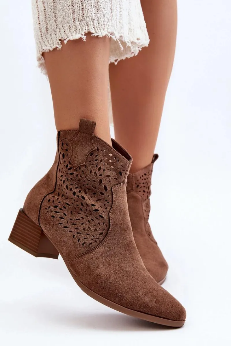 Discount Damskie Ażurowe Botki Brązowe Madalina Damskie Botki Wiosenne|Botki Na Słupku