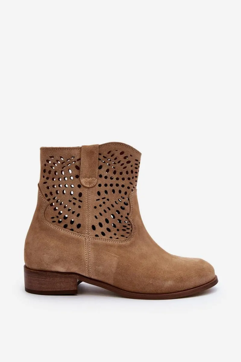 New Damskie Ażurowe Botki Lewski Shoes 3305/2 Beżowe Damskie Botki Wiosenne|Botki Skórzane