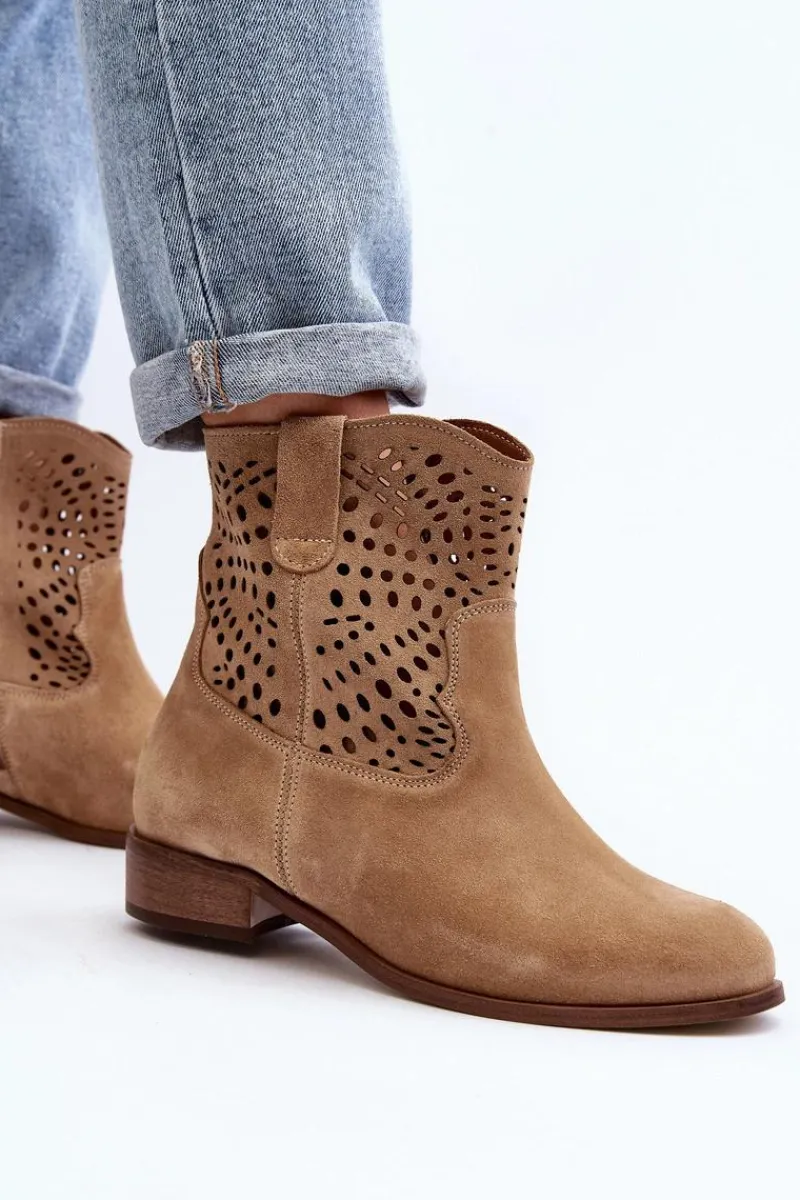 New Damskie Ażurowe Botki Lewski Shoes 3305/2 Beżowe Damskie Botki Wiosenne|Botki Skórzane