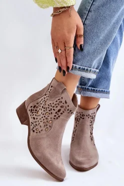Best Damskie Ażurowe Botki Lewski Shoes 2909 Jasnobrązowe Damskie Botki Wiosenne|Botki Ażurowe