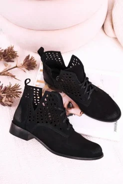 Discount Boto Damskie Ażurowe Botki Zamszowe Czarne Susannah