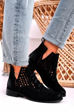 Discount Boto Damskie Ażurowe Botki Zamszowe Czarne Susannah