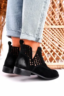 Discount Boto Damskie Ażurowe Botki Zamszowe Czarne Susannah