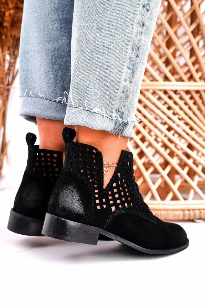 Discount Boto Damskie Ażurowe Botki Zamszowe Czarne Susannah