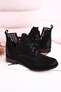 Discount Boto Damskie Ażurowe Botki Zamszowe Czarne Susannah
