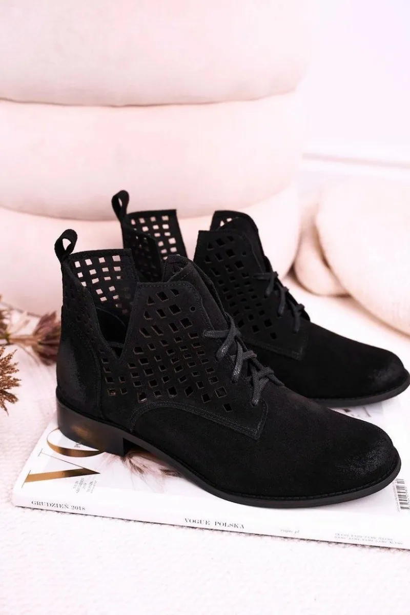 Discount Boto Damskie Ażurowe Botki Zamszowe Czarne Susannah