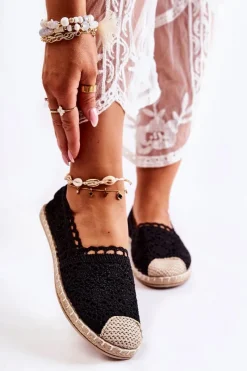 Best Damskie Ażurowe Espadryle Wsuwane Czarne Letisa Damskie Czarne Espadryle