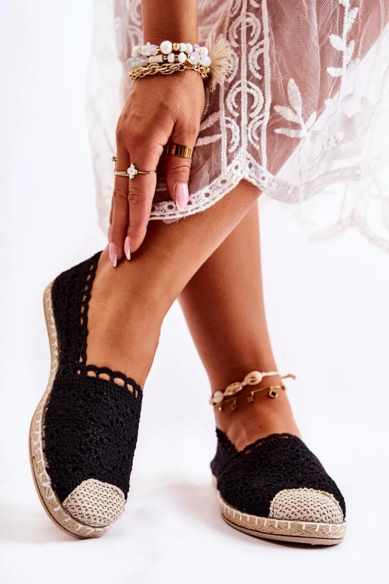 Best Damskie Ażurowe Espadryle Wsuwane Czarne Letisa Damskie Czarne Espadryle