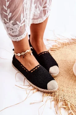 Best Damskie Ażurowe Espadryle Wsuwane Czarne Letisa Damskie Czarne Espadryle