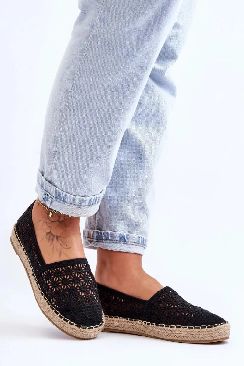 Espadryle Na Platformie>Boto Damskie Ażurowe Espadryle Czarne One Lover