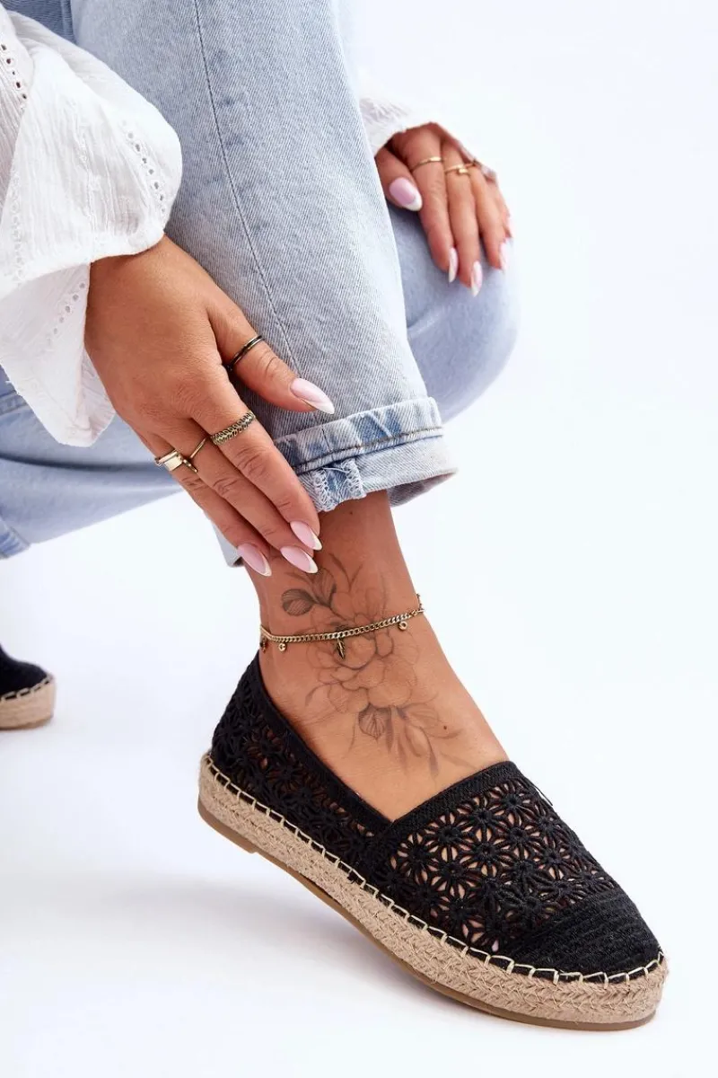 Espadryle Na Platformie>Boto Damskie Ażurowe Espadryle Czarne One Lover