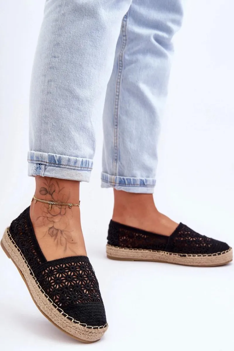 Espadryle Na Platformie>Boto Damskie Ażurowe Espadryle Czarne One Lover
