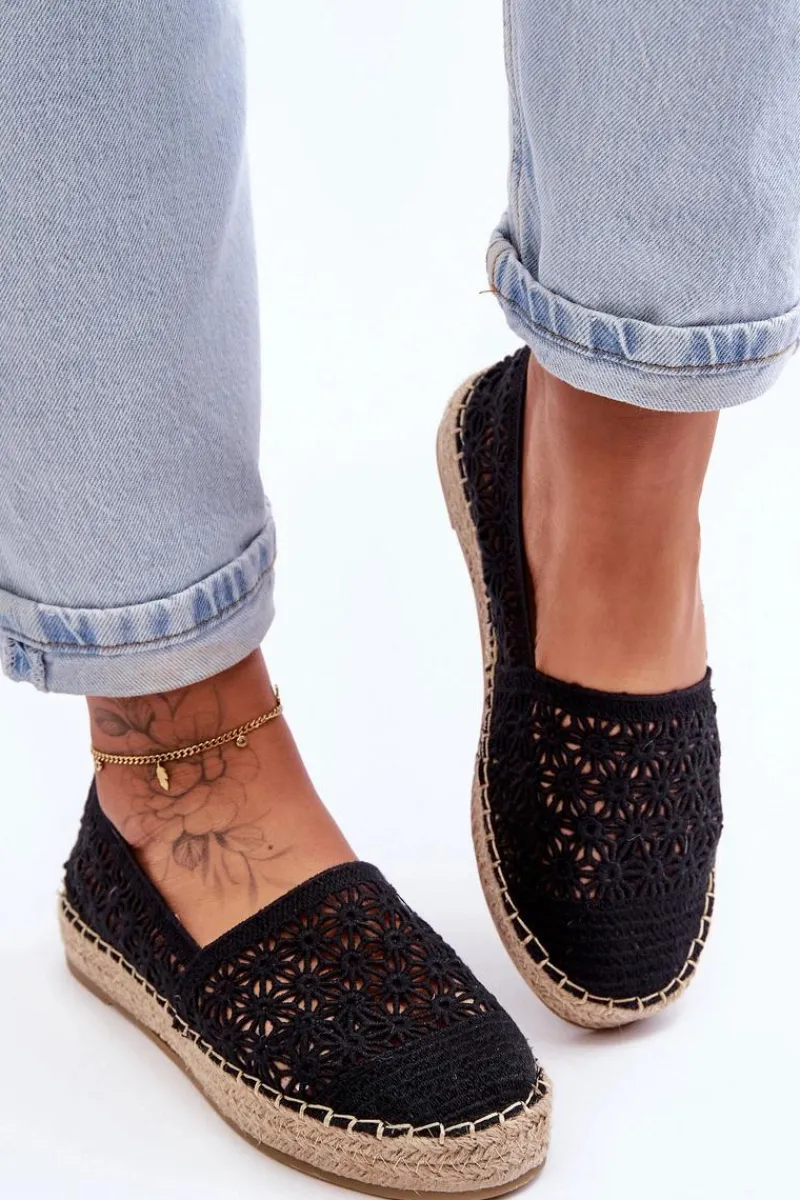 Espadryle Na Platformie>Boto Damskie Ażurowe Espadryle Czarne One Lover
