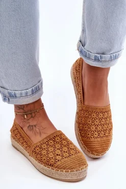 Outlet Damskie Ażurowe Espadryle Camel One Lover Damskie Espadryle Na Platformie