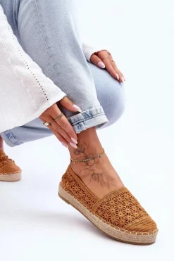 Outlet Damskie Ażurowe Espadryle Camel One Lover Damskie Espadryle Na Platformie